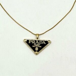 Upcycled Prada Logo Pendant Necklace - Authentic, Stamped - Gold